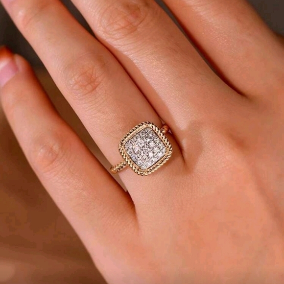 Huitan Gold and Silver Women's Ring with Cubic Zirconia Square Shape - Picture 2 of 11